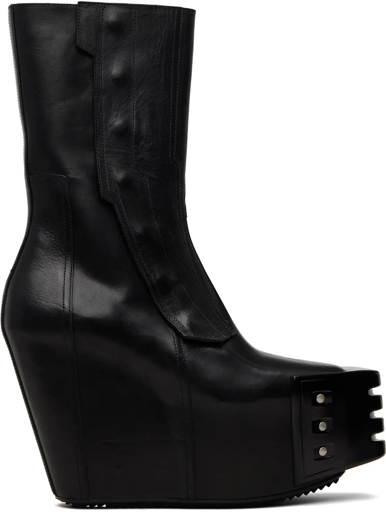 Black Temple Grilled Moto Wedge Boots by RICK OWENS