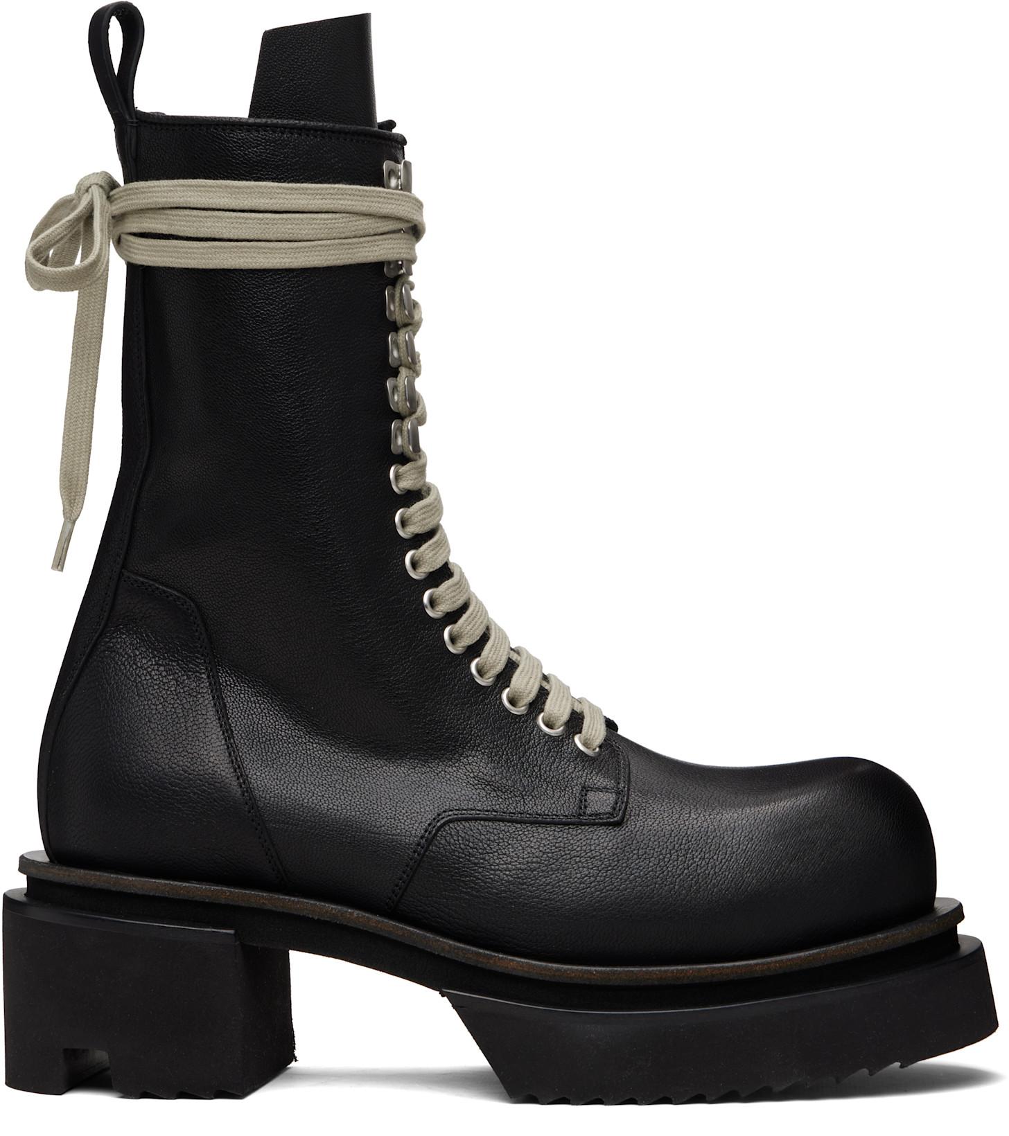 Black Temple Laceup Bogun Boots by RICK OWENS