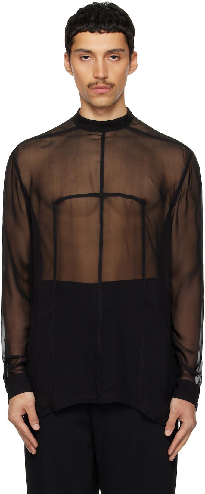 Black Temple Silk Chiffon Fork Shield Top by RICK OWENS