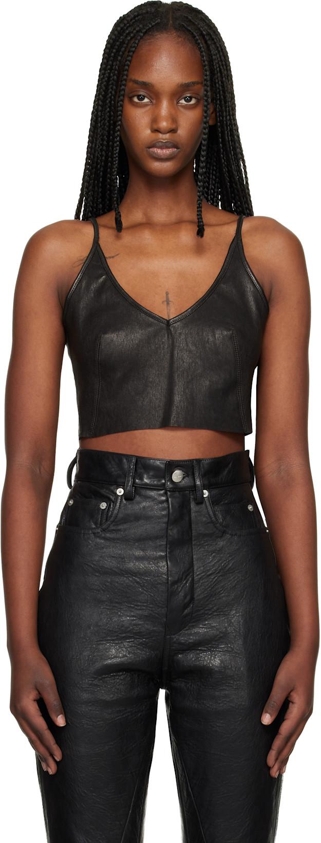 Black Temple Stretch Lamb Leather Top by RICK OWENS