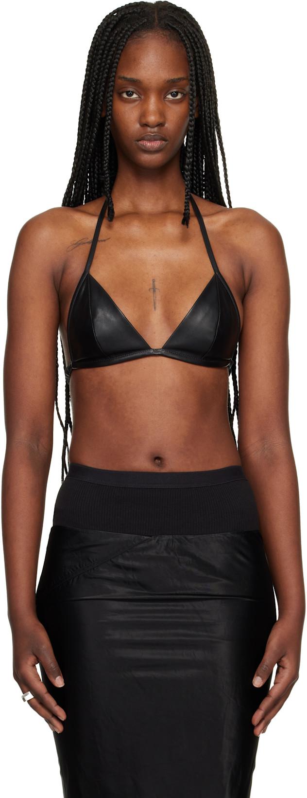 Black Temple Waxy Lamb Leather Bra by RICK OWENS