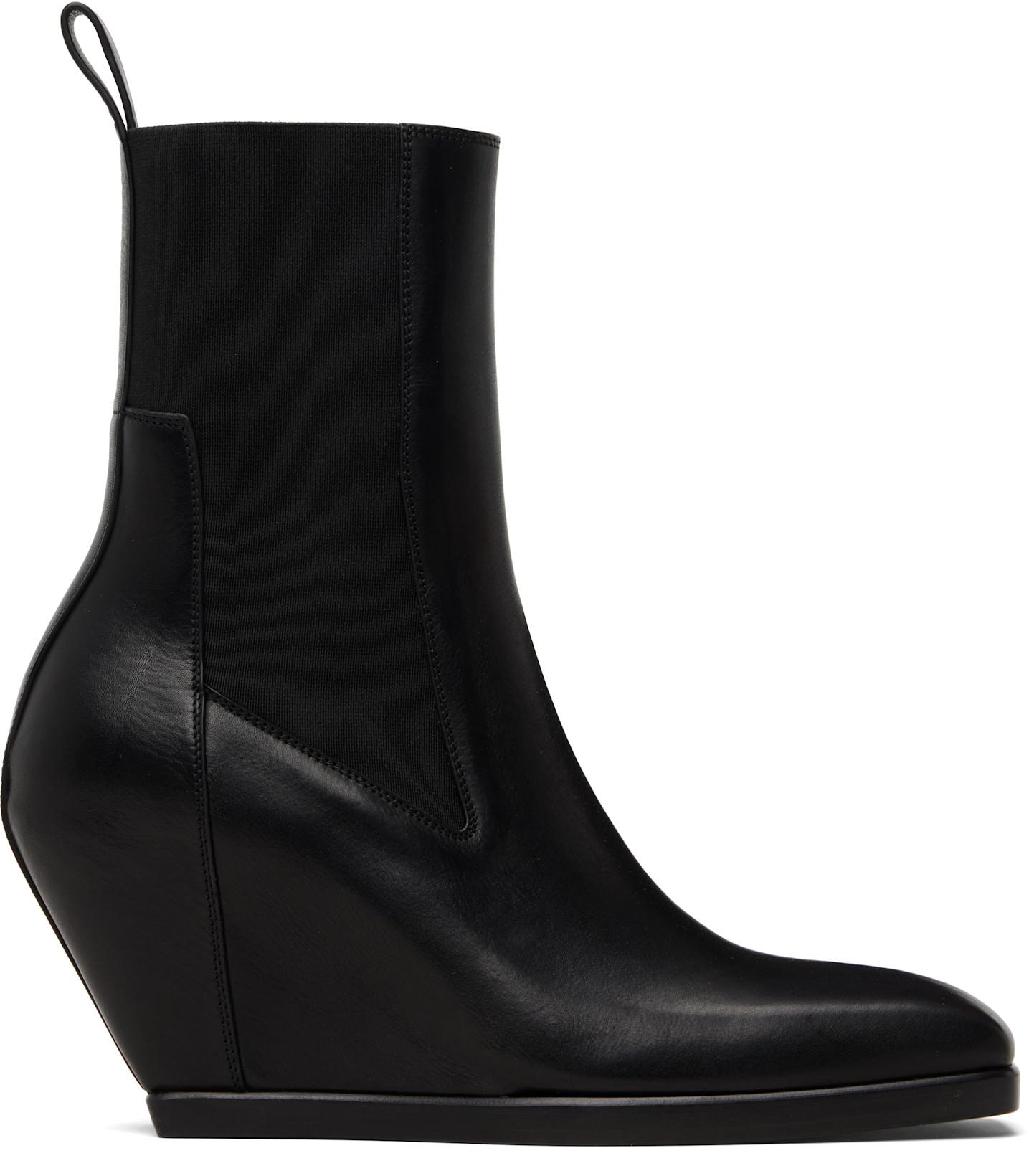 Black Temple Wedge Heeled Sliver Chelsea Boots by RICK OWENS