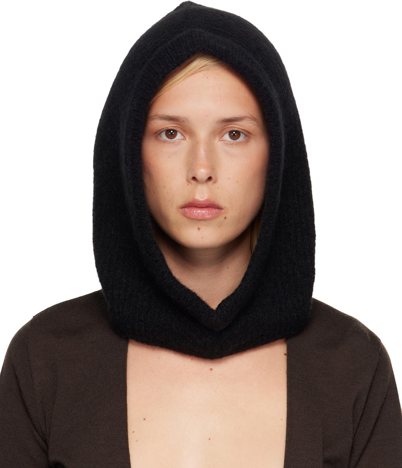 Black Tower Alpaca Knit Hood by RICK OWENS