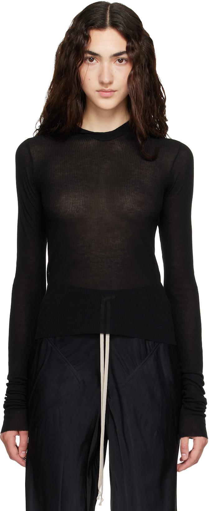 Black Tower Cropped Rib LS Hoodie by RICK OWENS