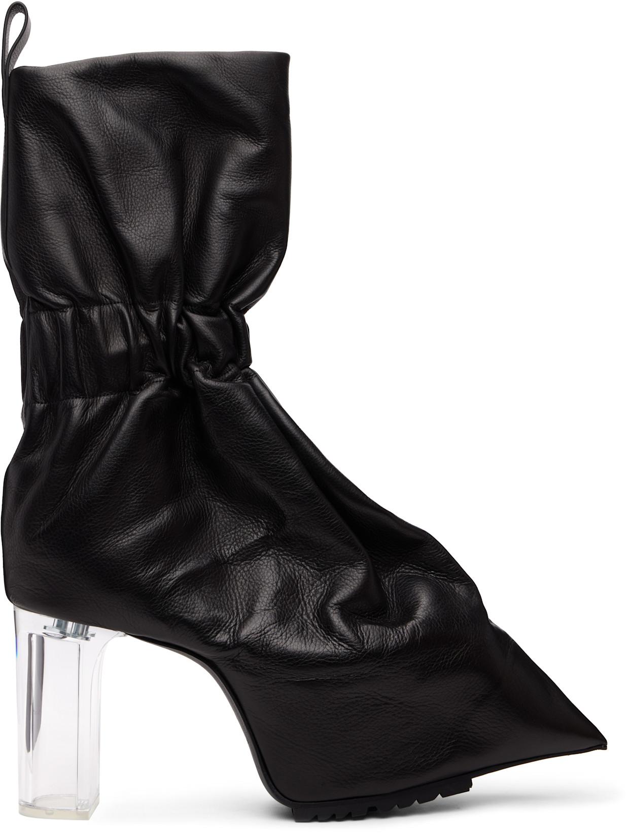 Black Tower Pull-On Cuffed Taquito Boots by RICK OWENS
