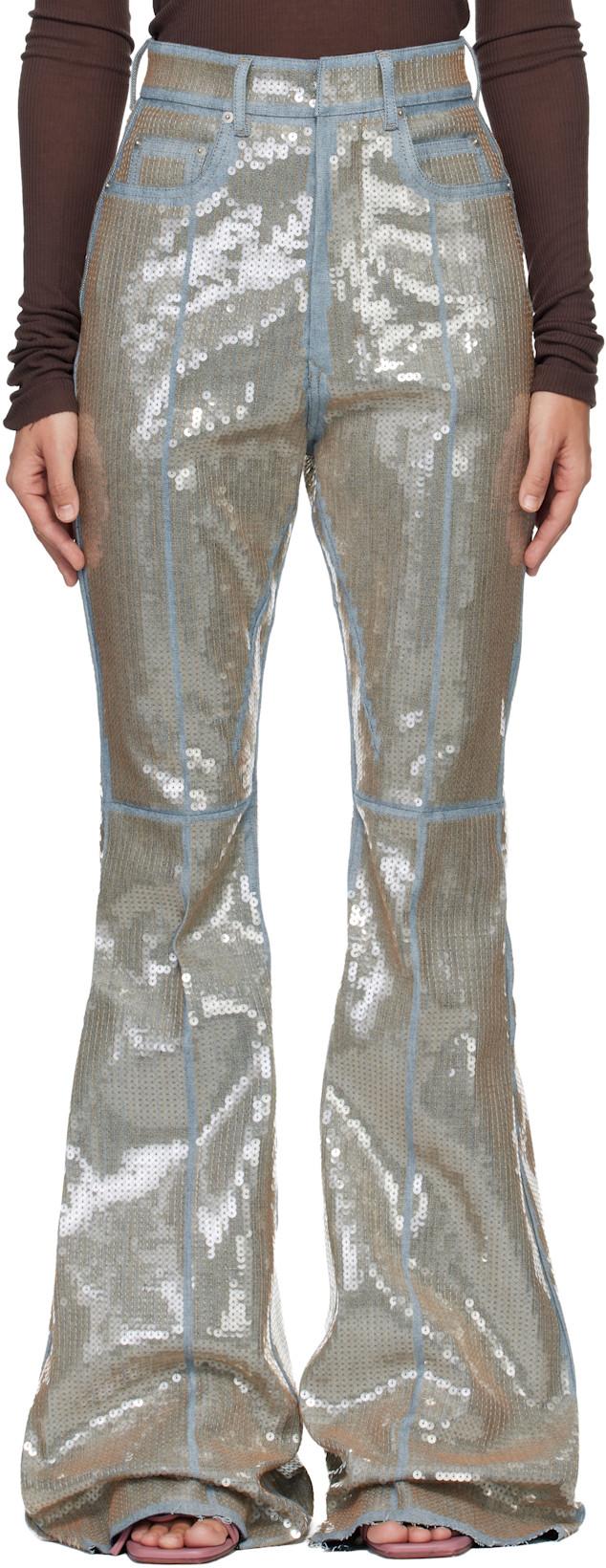 Blue & Beige Temple Bolan Bootcut Jeans by RICK OWENS