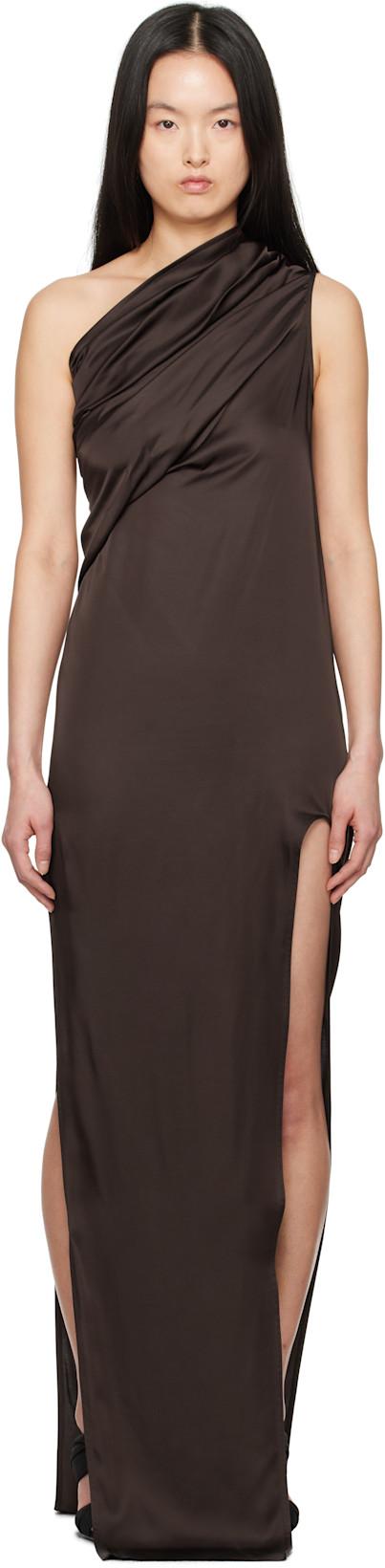 Brown Hollywood Athena Arrowhead Maxi Dress by RICK OWENS