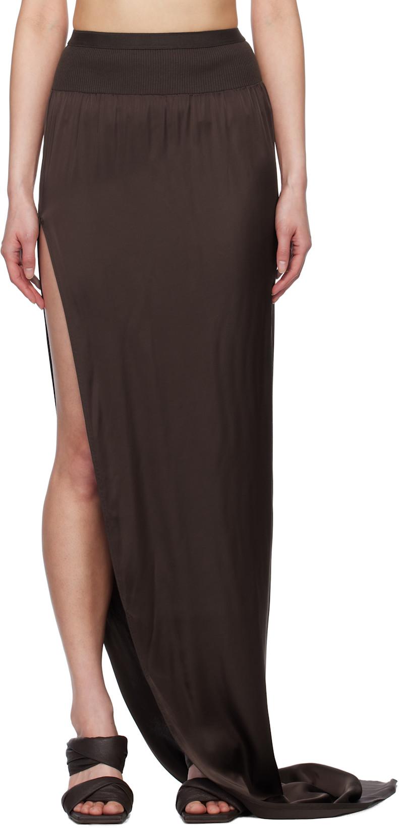 Brown Hollywood Slit Maxi Skirt by RICK OWENS