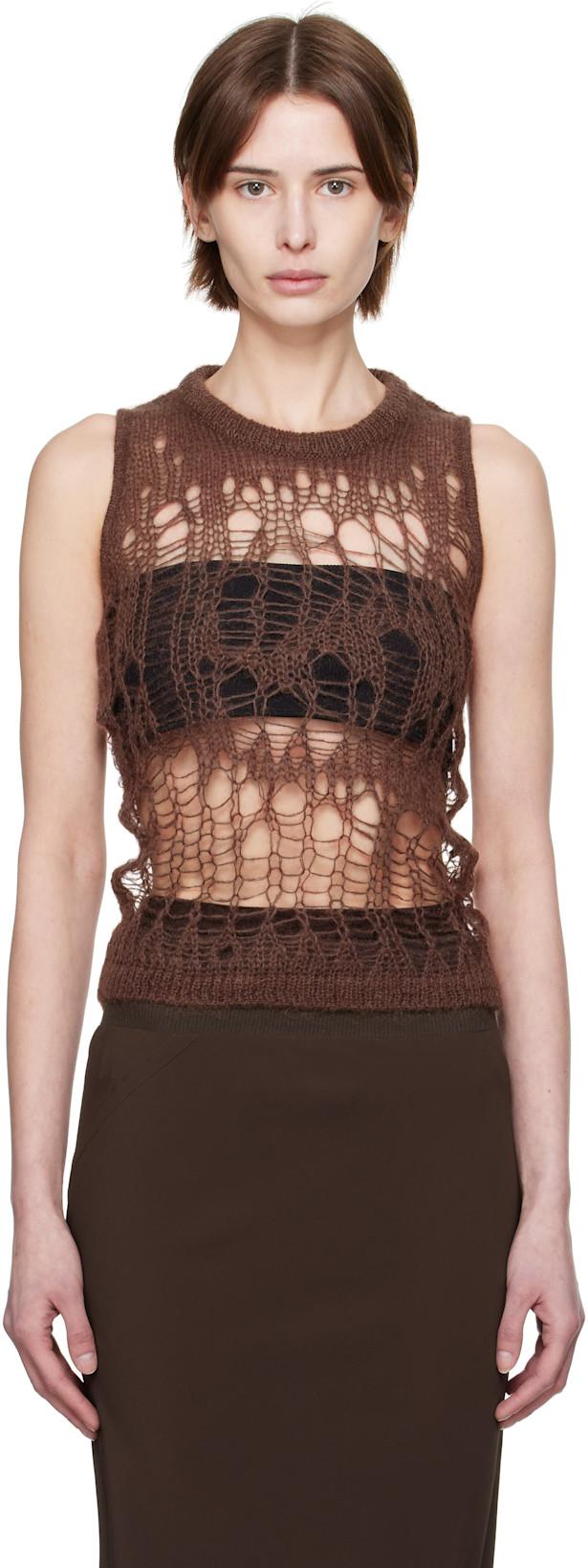 Brown Hollywood Spider Tank Top by RICK OWENS