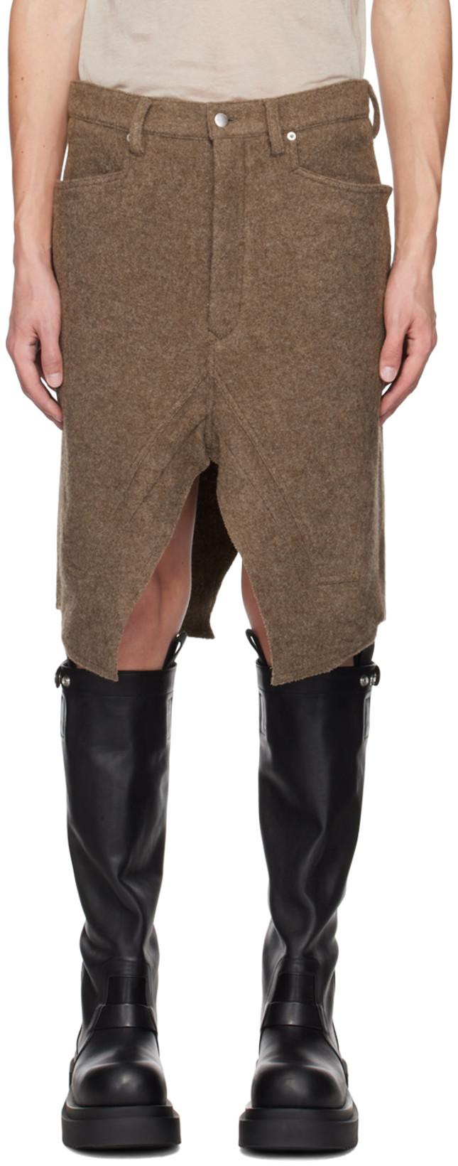 Brown Lodenette Skirt by RICK OWENS