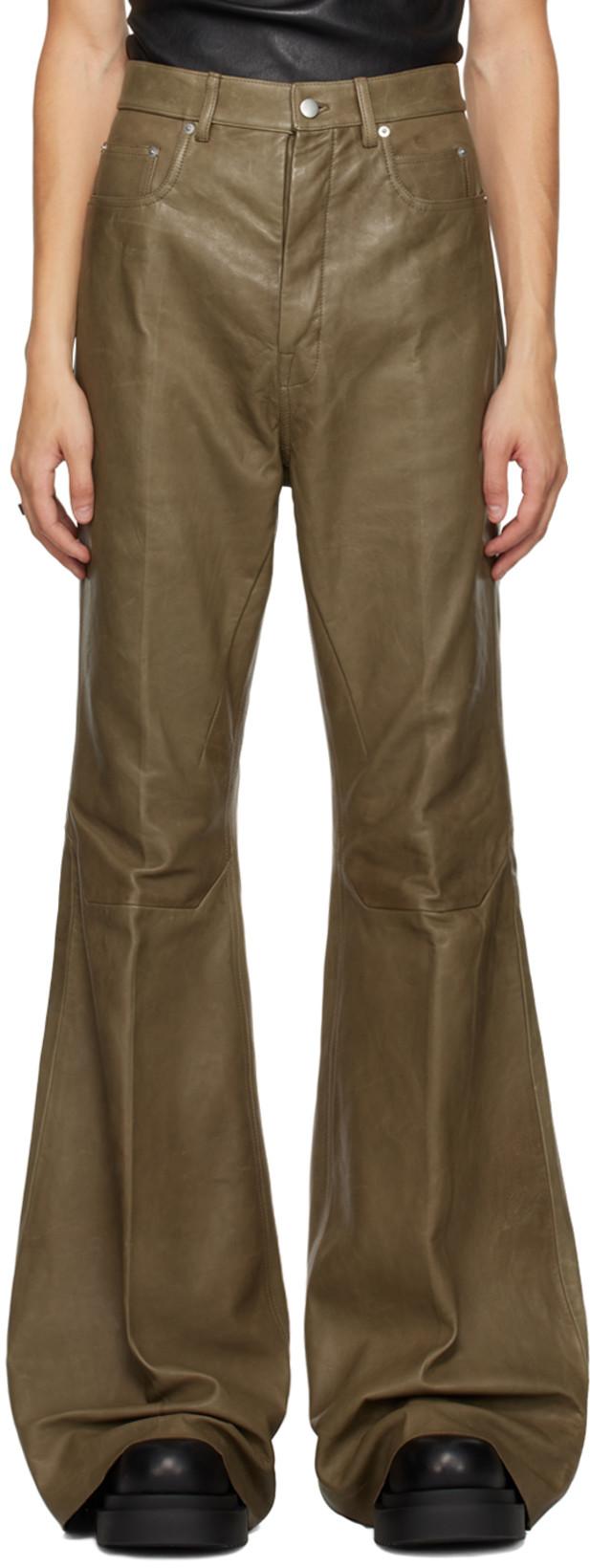 Brown Porterville Bolan Leather Pants by RICK OWENS
