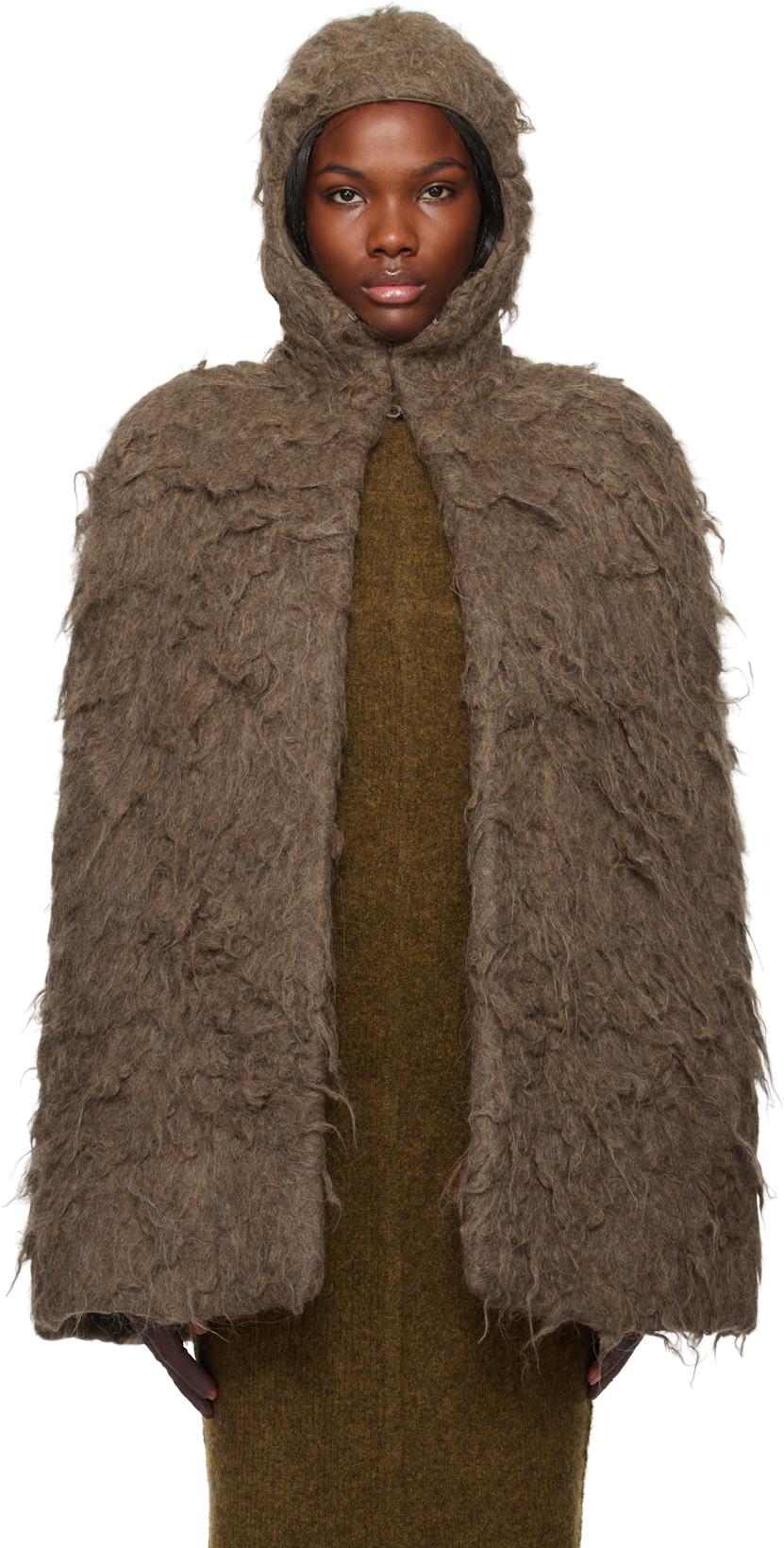 Brown Porterville Cape Jacket by RICK OWENS