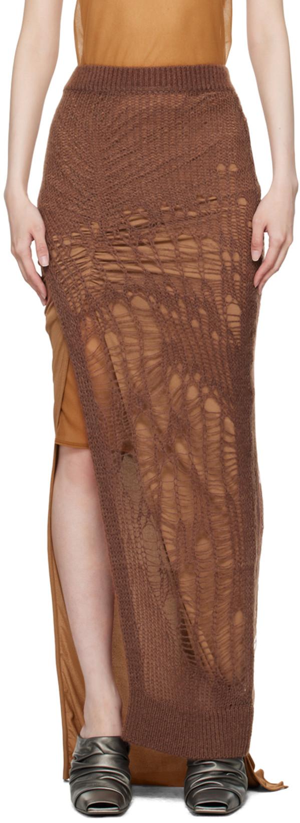 Brown Porterville Spider Ziggy Maxi Skirt by RICK OWENS