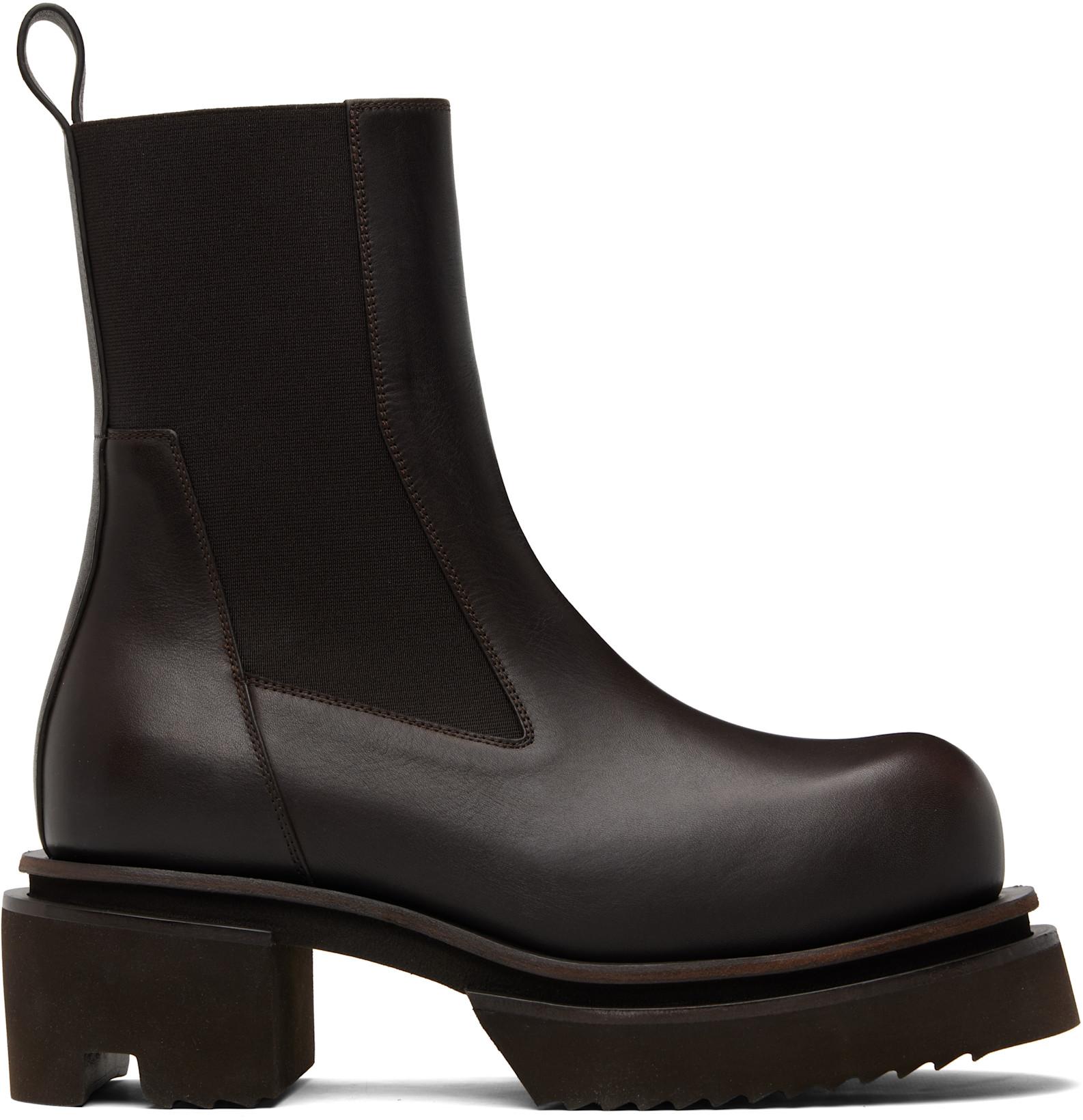 Brown Temple Beatle Bogun Chelsea Boots by RICK OWENS