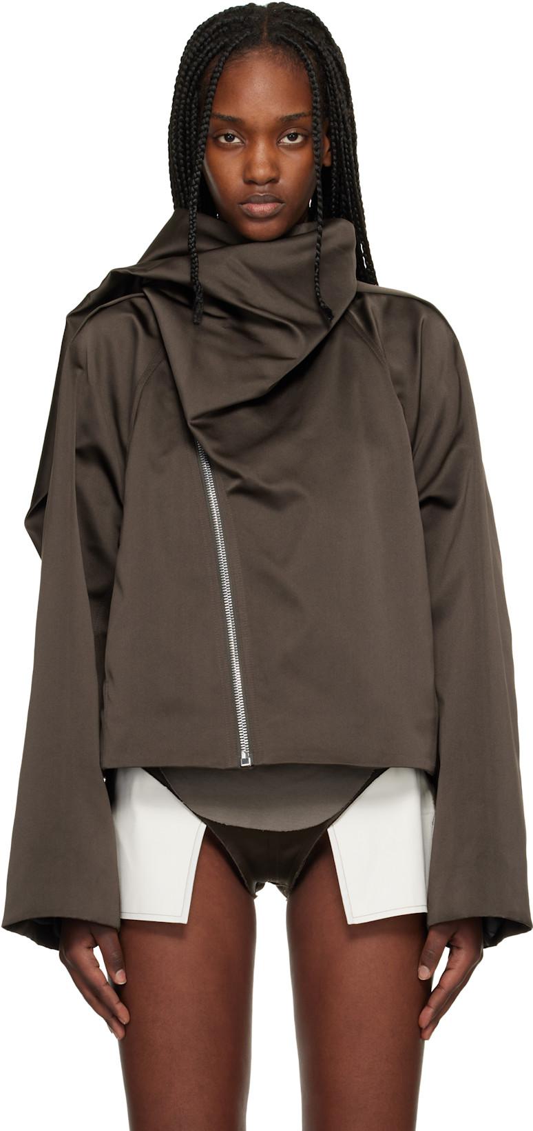 Brown Temple Cropped Scarf Flight Jacket by RICK OWENS