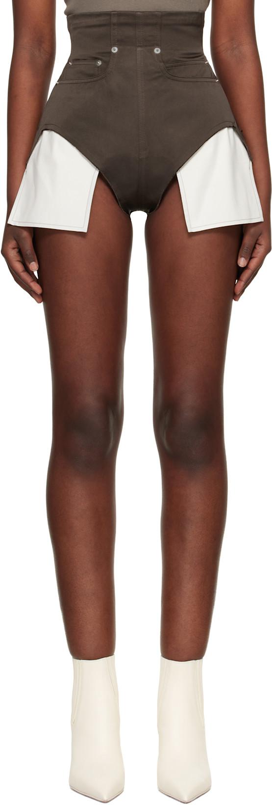 Brown Temple Dirt Cutoffs Shorts by RICK OWENS