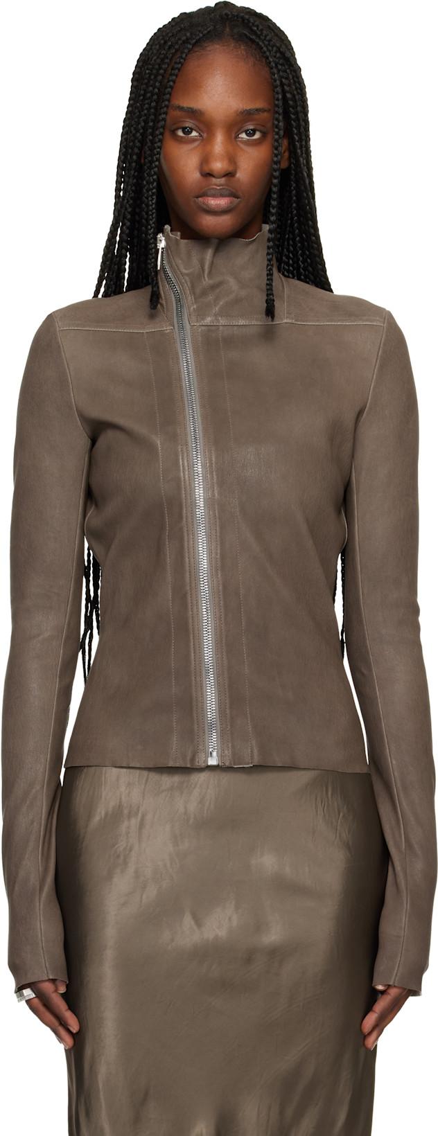 Brown Temple Gary Leather Jacket by RICK OWENS