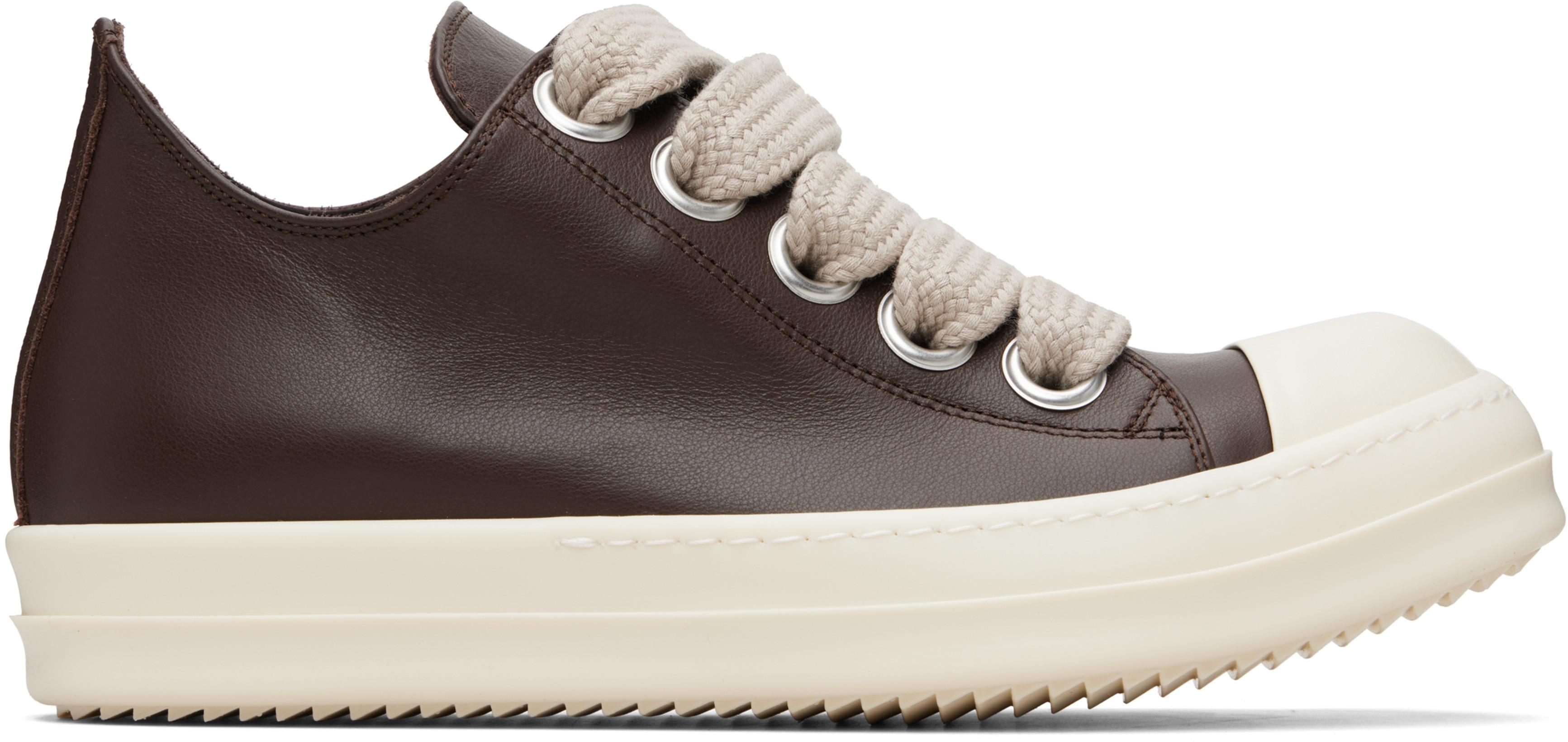 Brown Temple Jumbolace Low Sneakers by RICK OWENS