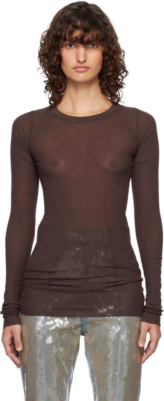 Brown Temple Rib LS T-shirt by RICK OWENS