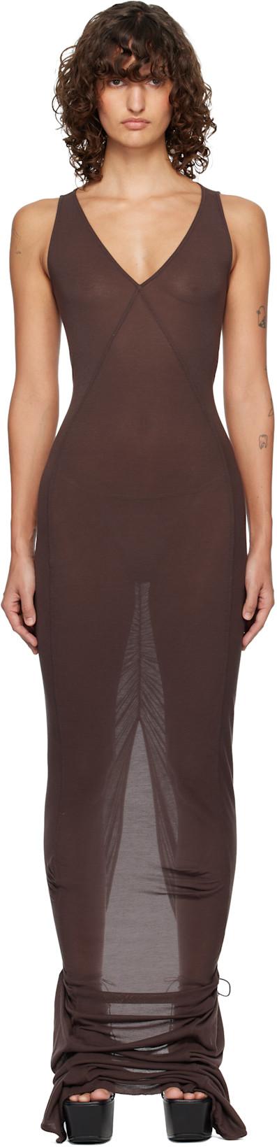 Brown Temple V Tank Maxi Dress by RICK OWENS
