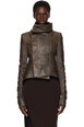 Brown Tower Buttoned Naska Leather Jacket by RICK OWENS Brown Tower Buttoned Naska Leather Jacket by RICK OWENS
