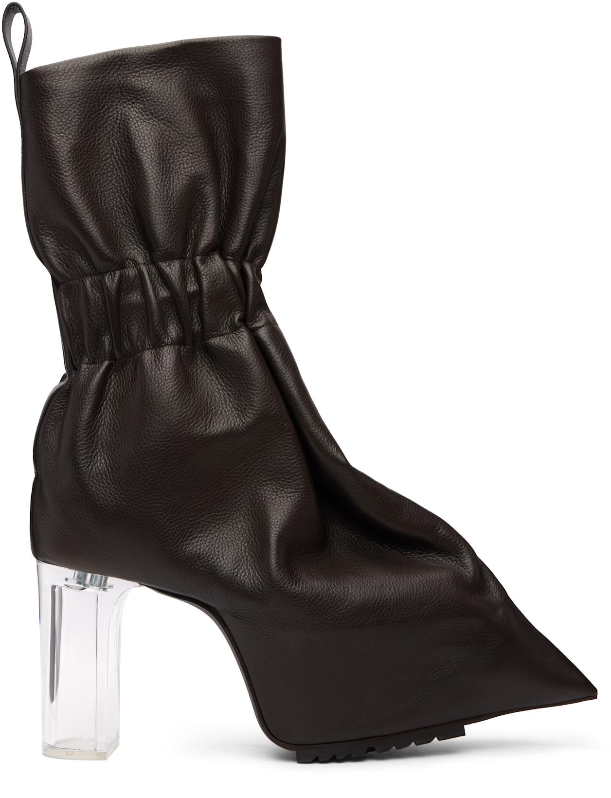 Brown Tower Pull-On Cuffed Taquito Boots by RICK OWENS