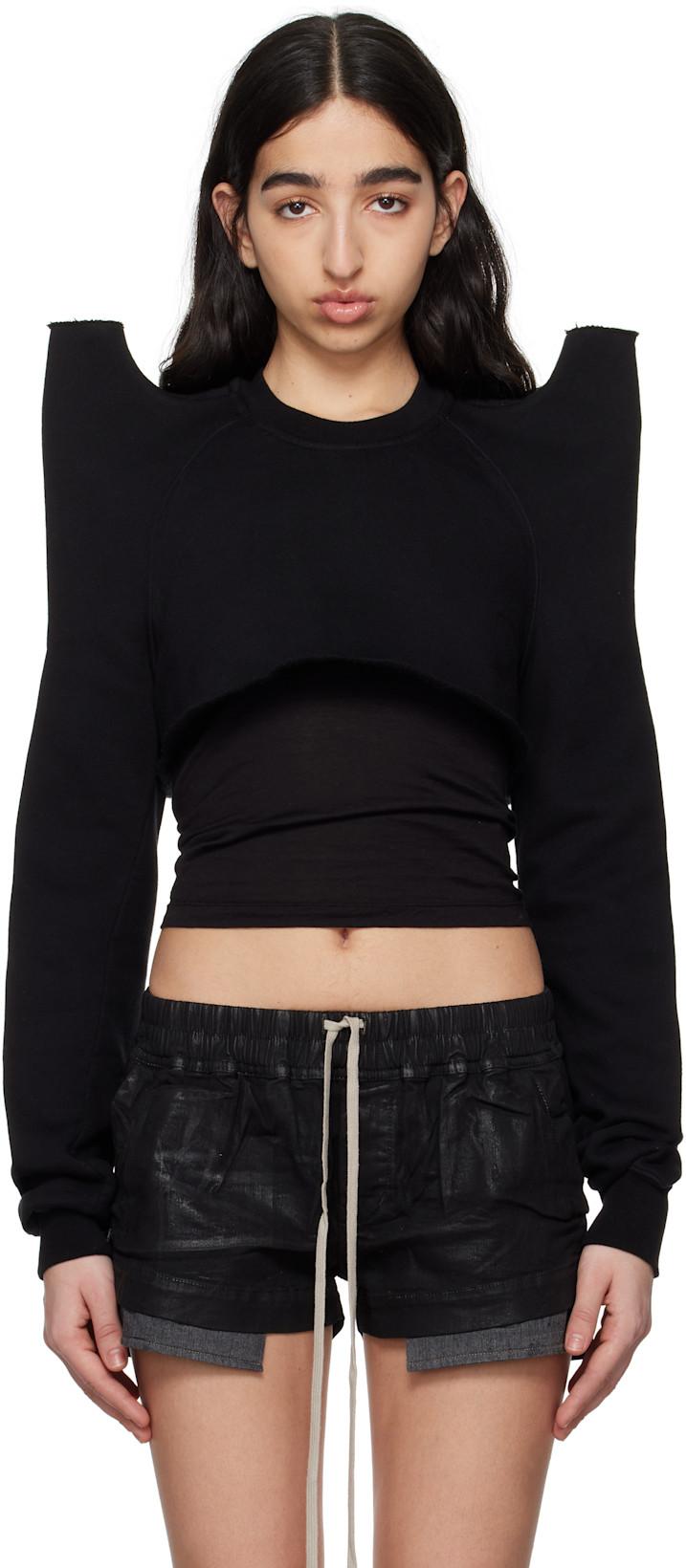 Black Hollywood Cropped Tecsweat Sweatshirt by RICK OWENS DRKSHDW