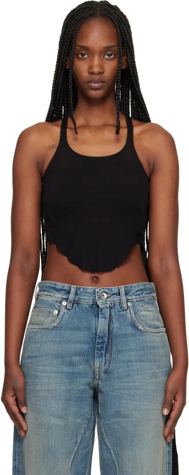 Black Temple Basic Cropped Tank Top by RICK OWENS DRKSHDW