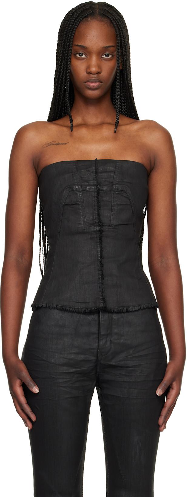 Black Temple Bustier Denim Top by RICK OWENS DRKSHDW