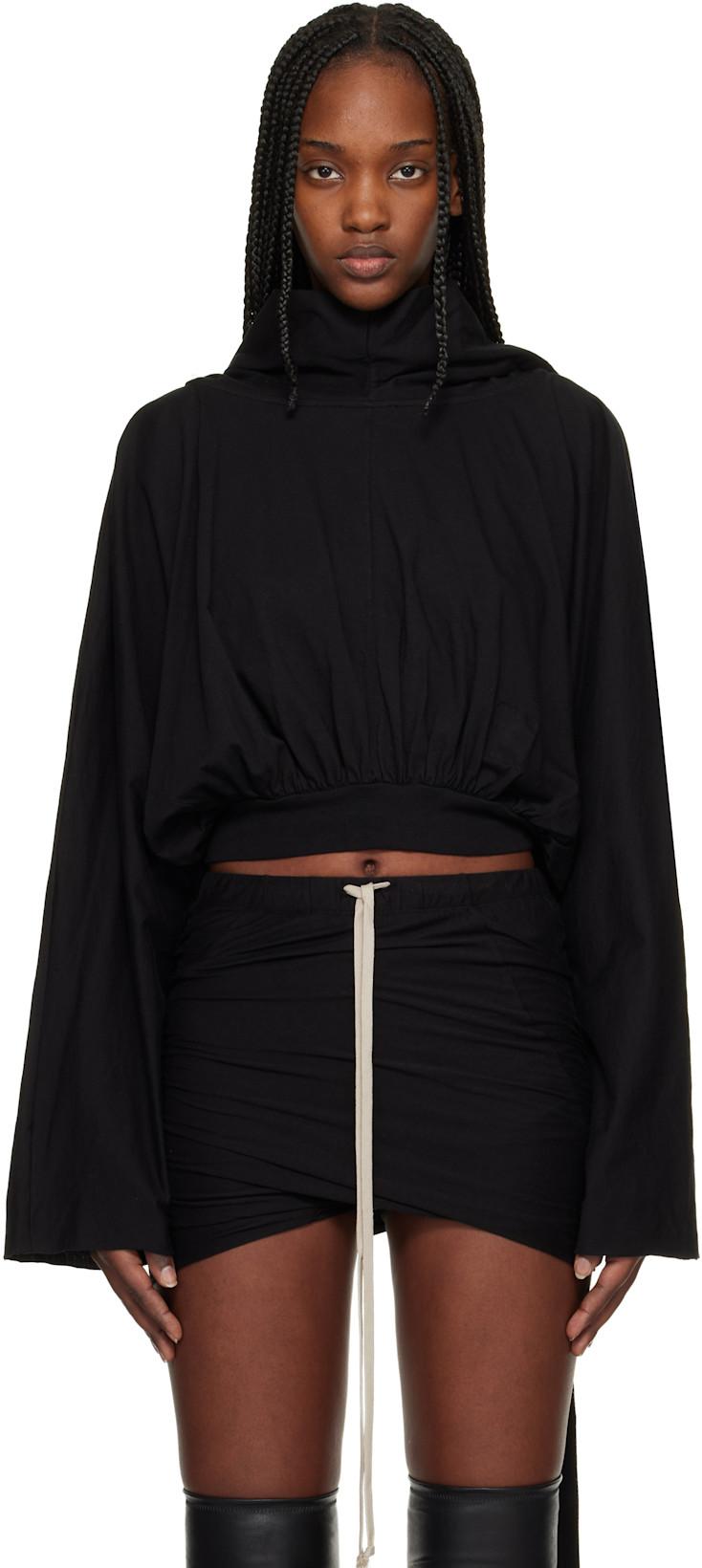 Black Temple Cropped Hoodie by RICK OWENS DRKSHDW