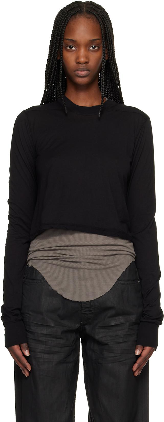 Black Temple Cropped Level LS T-shirt by RICK OWENS DRKSHDW