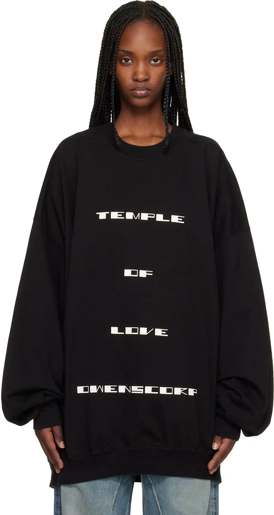 Black Temple Hun Crewneck Sweatshirt by RICK OWENS DRKSHDW
