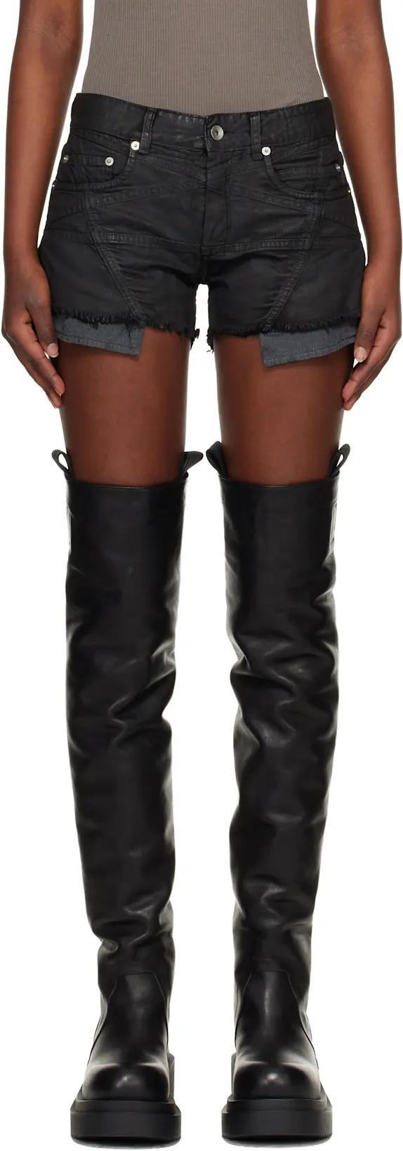 Black Temple Lana Cut Off Denim Shorts by RICK OWENS DRKSHDW