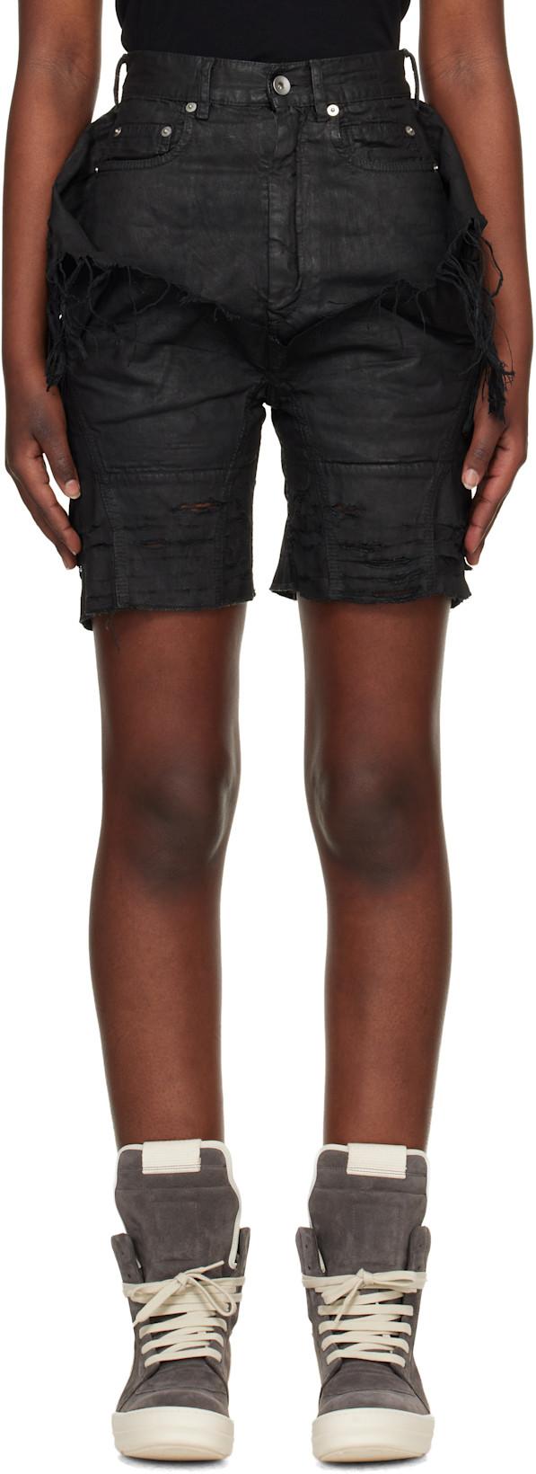 Black Temple Slivered Tight Cutoff Denim Shorts by RICK OWENS DRKSHDW