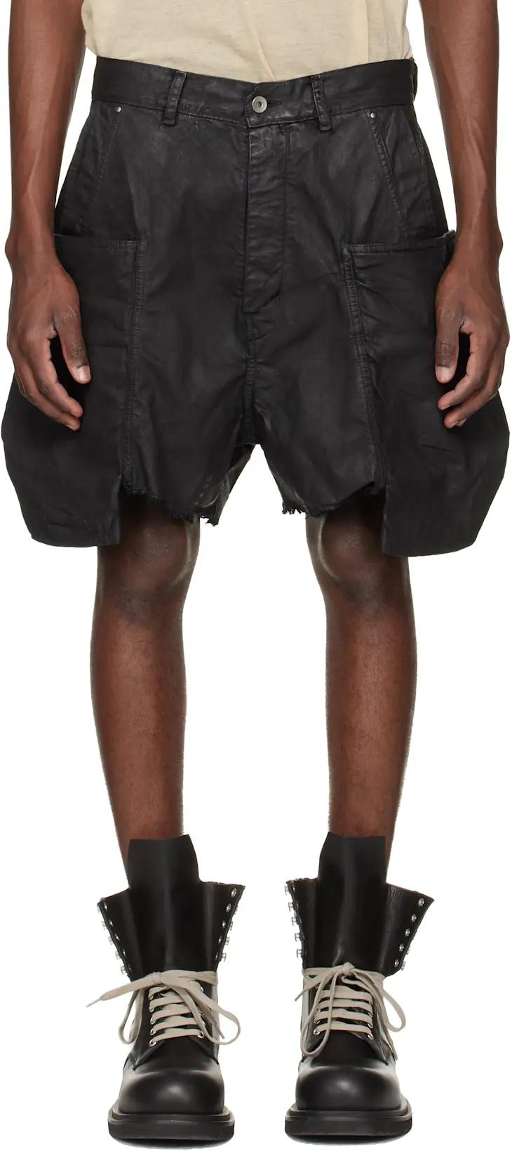 Black Temple Stefan Denim Cargo Shorts by RICK OWENS DRKSHDW