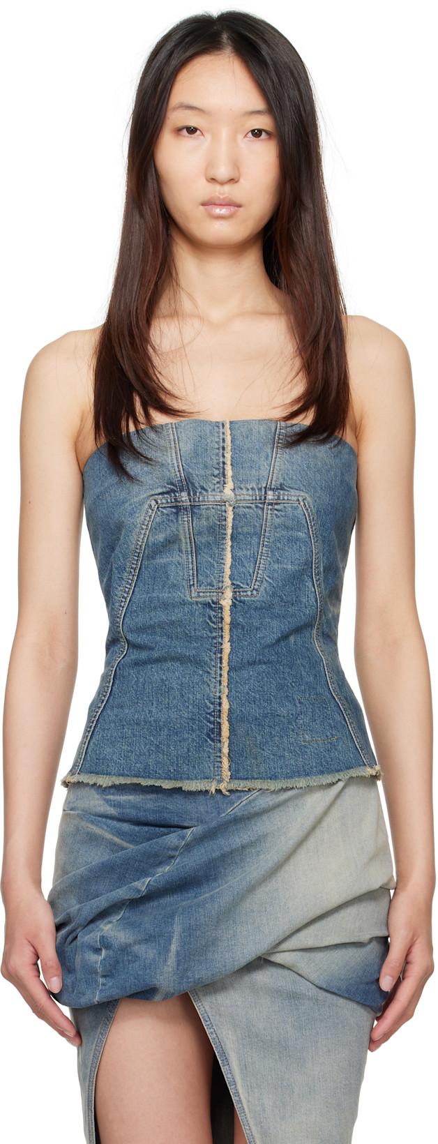 Blue Hollywood Bustier Denim Top by RICK OWENS DRKSHDW
