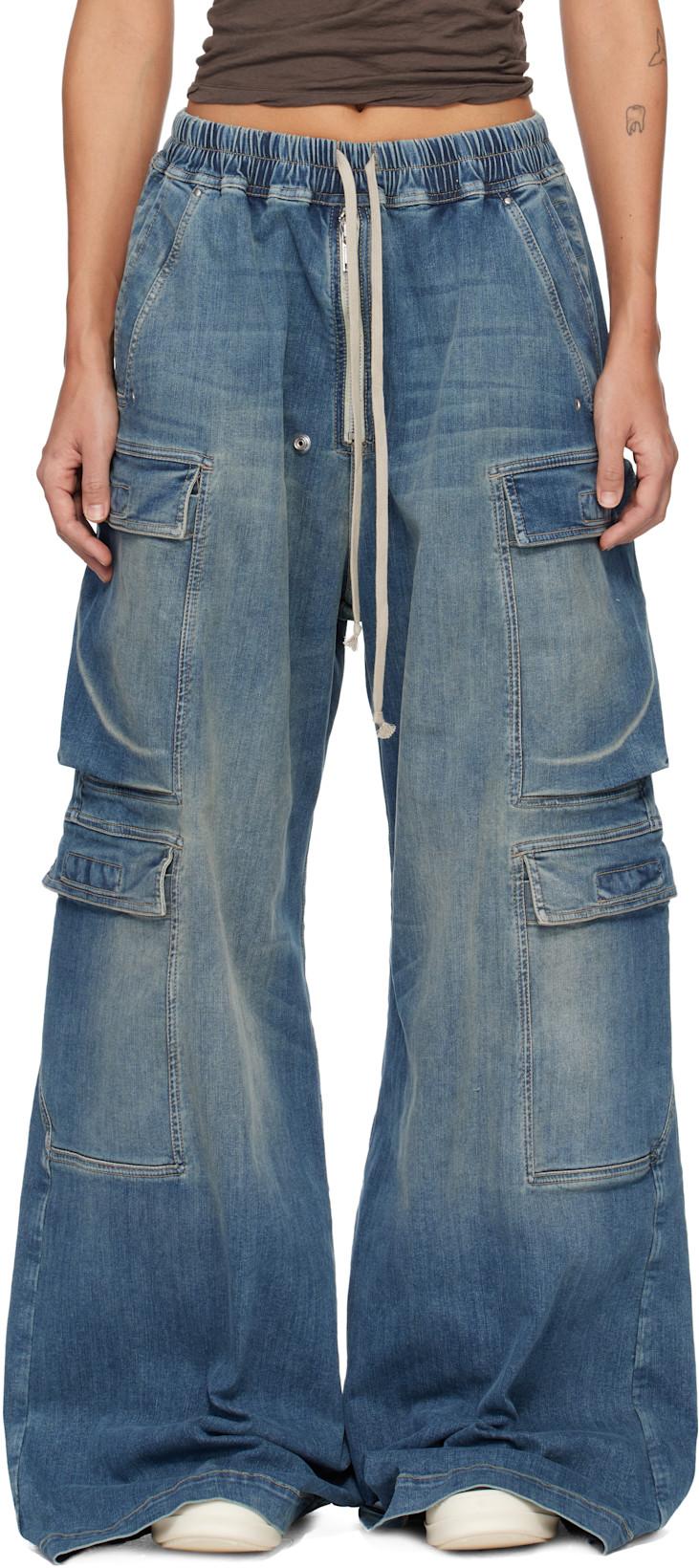 Blue Temple Double Cargo Jumbo Belas Jeans by RICK OWENS DRKSHDW Blue Temple Double Cargo Jumbo Belas Jeans by RICK OWENS DRKSHDW