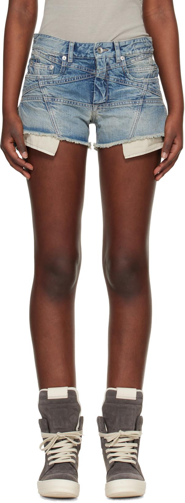 Blue Temple Lana Cut Off Denim Shorts by RICK OWENS DRKSHDW