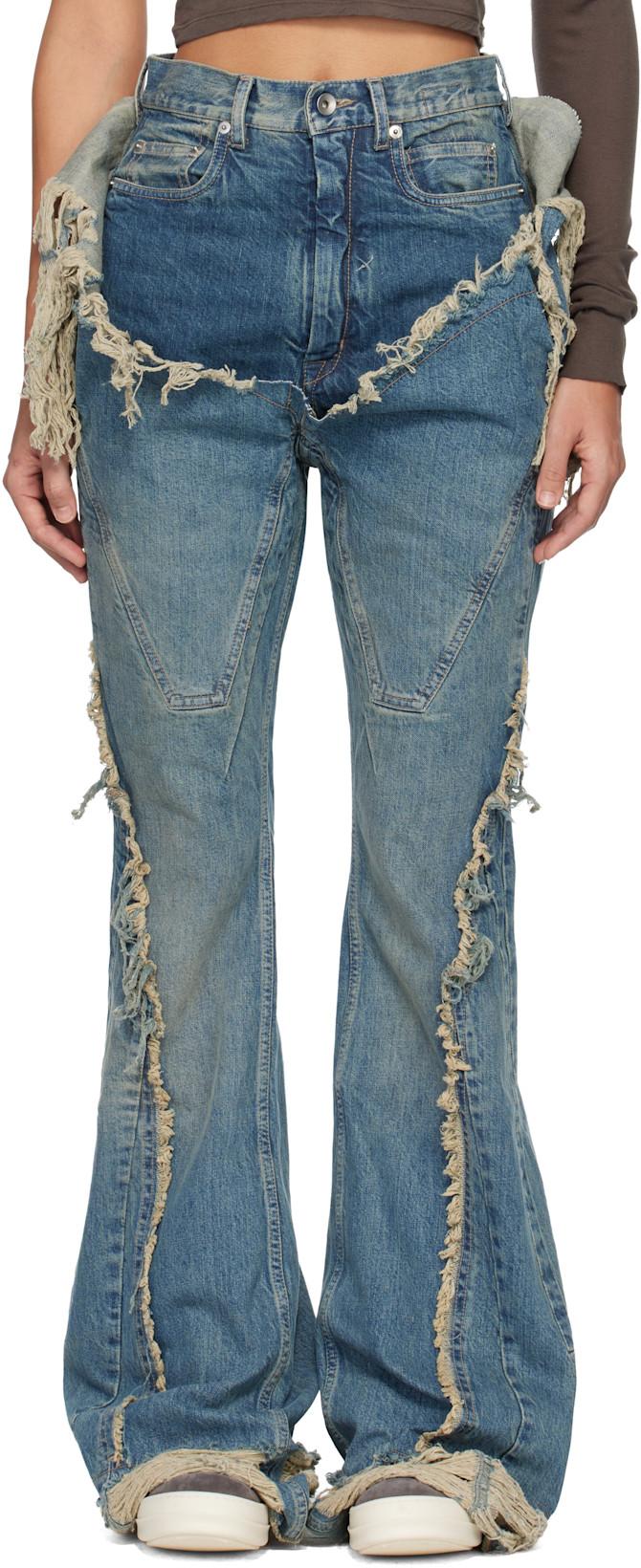 Blue Temple Slivered Bootcut Jeans by RICK OWENS DRKSHDW