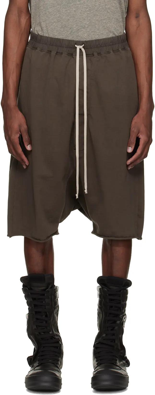 Brown Temple Drawstring Pods Shorts by RICK OWENS DRKSHDW