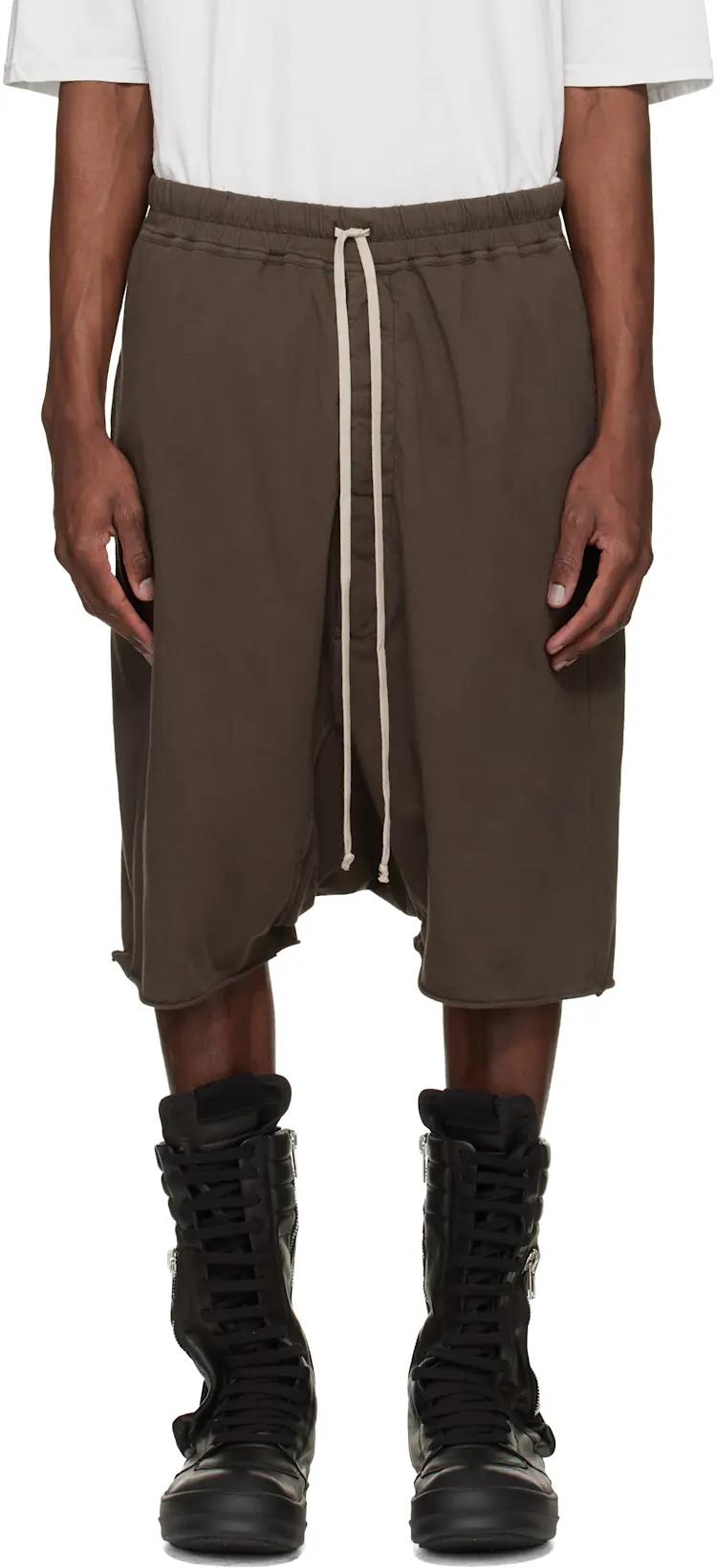 Brown Temple Drawstring Pods Shorts by RICK OWENS DRKSHDW