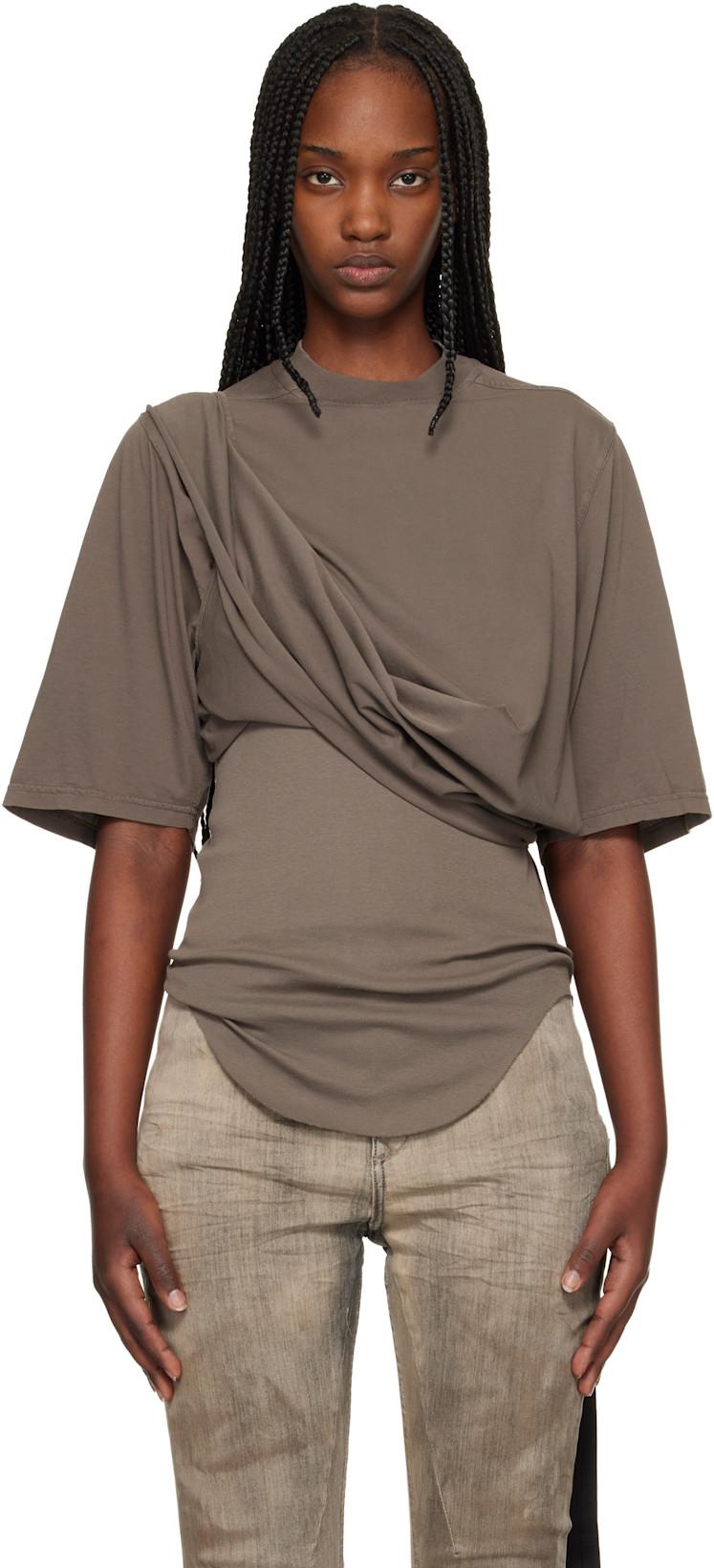 Brown Temple Jumbo SS T-shirt by RICK OWENS DRKSHDW