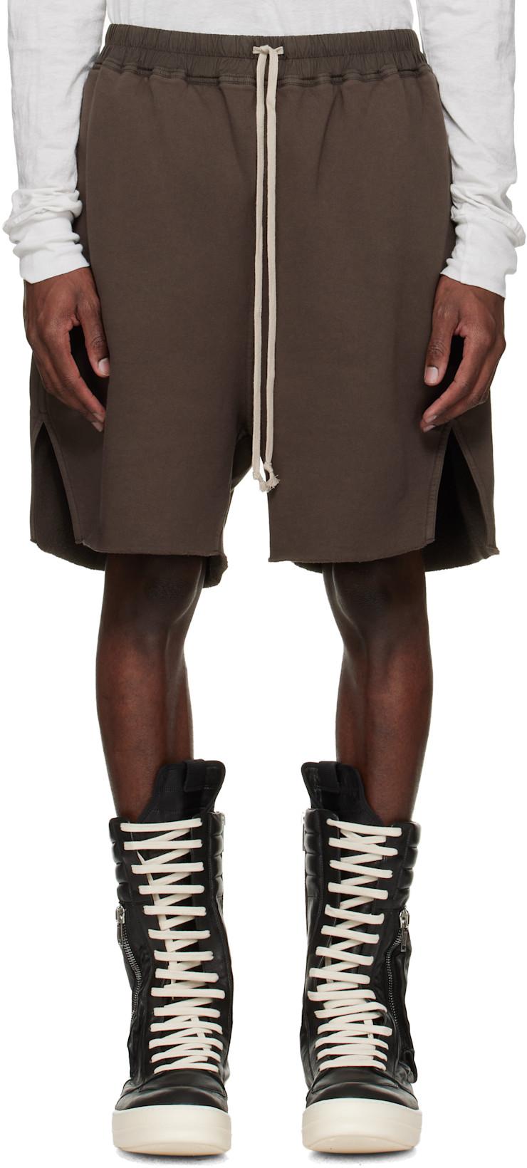 Brown Temple Long Boxers Butt Zip Shorts by RICK OWENS DRKSHDW