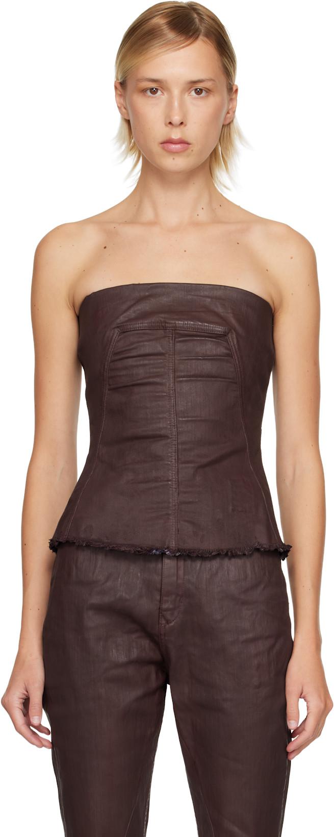 Burgundy Concordians Bustier Denim Top by RICK OWENS DRKSHDW