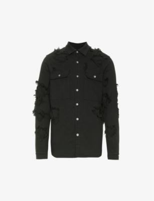 Frayed-trim patch-pocket regular-fit cotton-blend shirt by RICK OWENS DRKSHDW