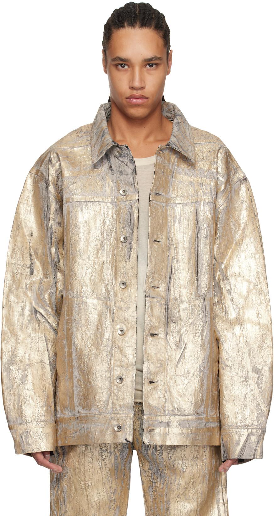 Gold Hollywood Jumbo Worker Denim Jacket by RICK OWENS DRKSHDW Gold Hollywood Jumbo Worker Denim Jacket by RICK OWENS DRKSHDW
