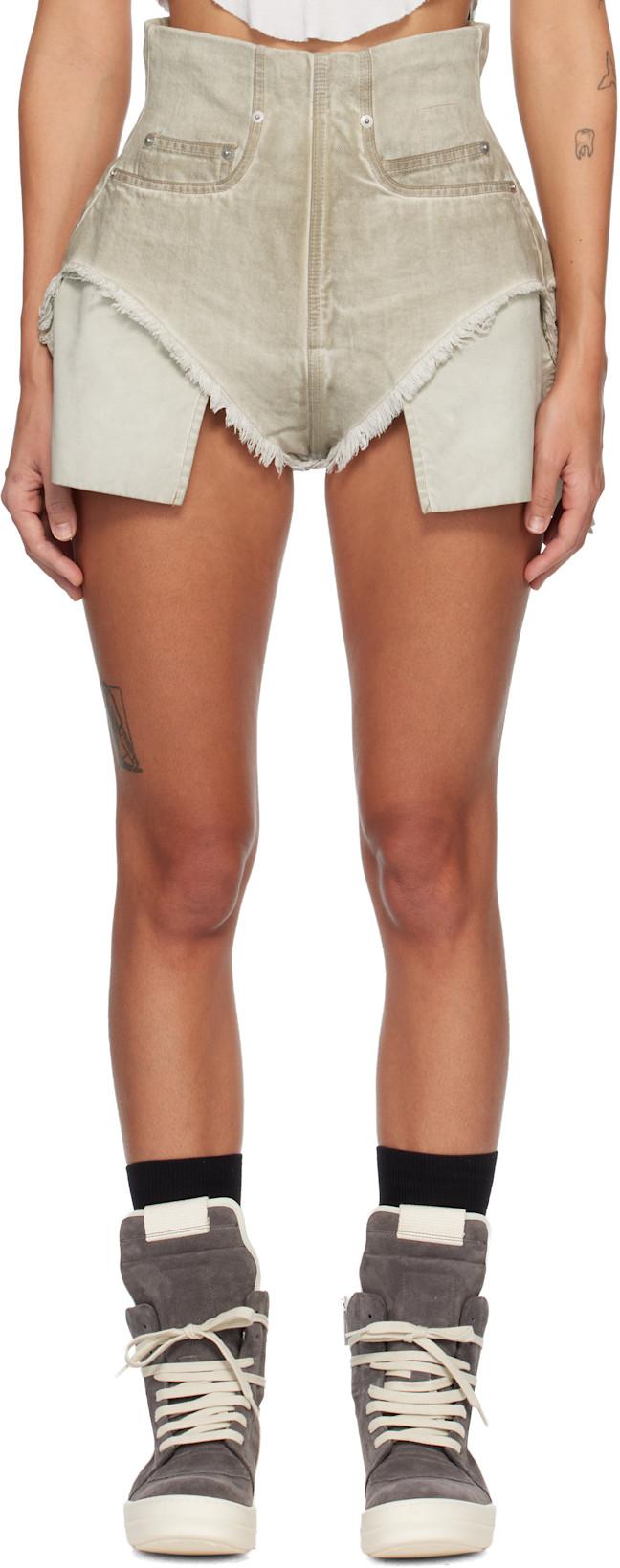 Gray Temple Dirt Cutoff Denim Shorts by RICK OWENS DRKSHDW