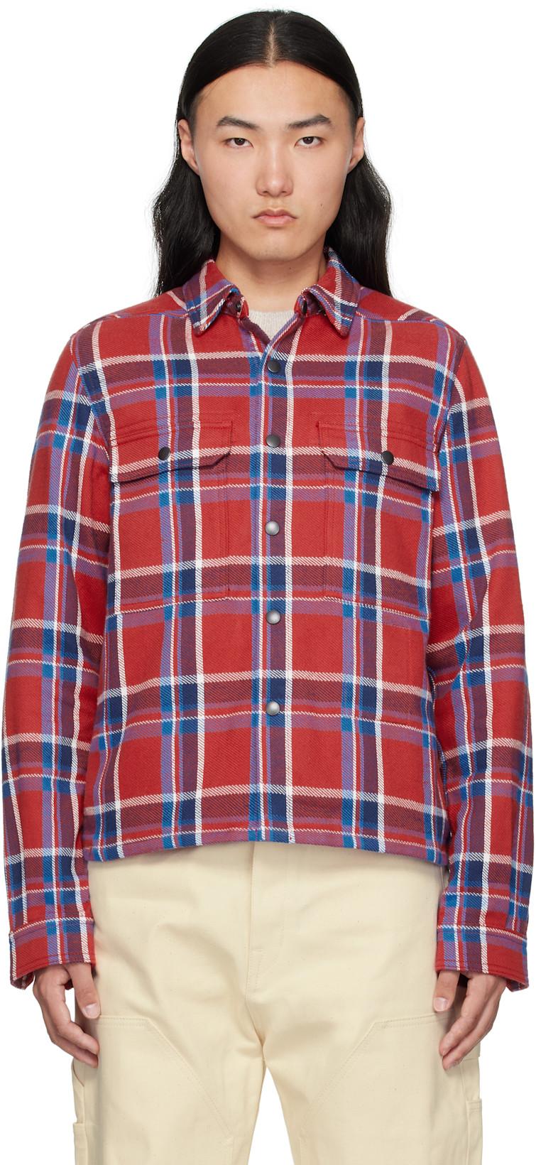 Red & Navy Hollywood Cropped Overshirt by RICK OWENS DRKSHDW