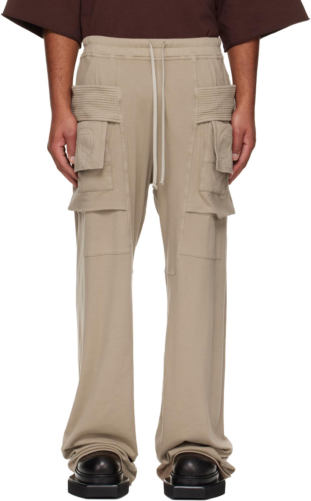 Taupe Concordians Wide Creatch Cargo Pants by RICK OWENS DRKSHDW