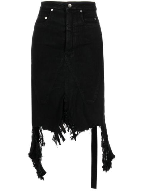 distressed denim midi skirt by RICK OWENS DRKSHDW
